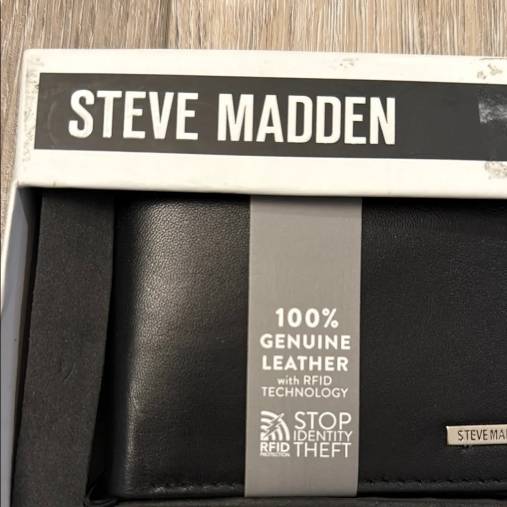 Steve Madden Black Wallet & Money Clip Sleek Design RDIF Genuine Leather